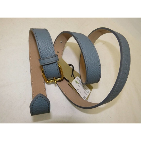 BURBERRY THOMAS 25 DUSTY BLUE GRAIN LEATHER LOGO WOMEN'S GOLD BUCKLE BELT 75 30 - Picture 4 of 12